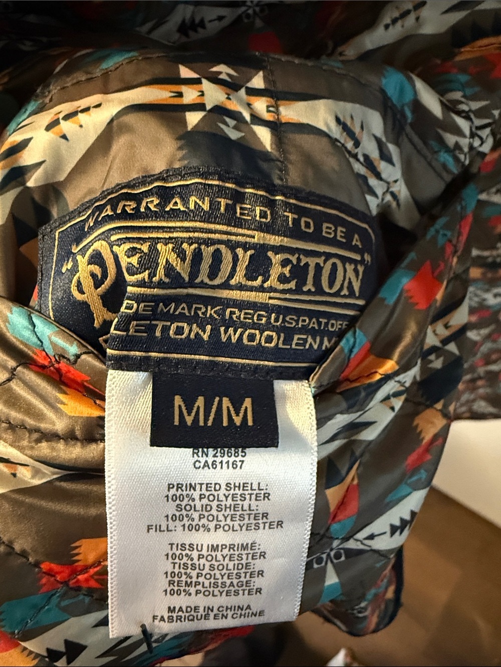 Pendleton Navy Quilted Button-Front Utility Jacket with Patterned Lining - Picture 7 of 7